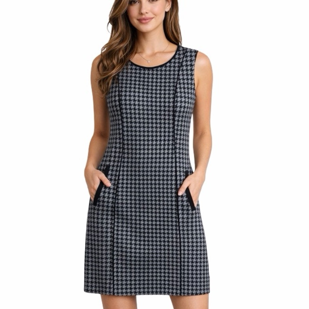 F&F Clothing Gray & Black Houndstooth Sleeveless Career Dress Size XXL - Picture 2 of 16